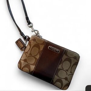 Coach Signature Brown and Tan Wristlet